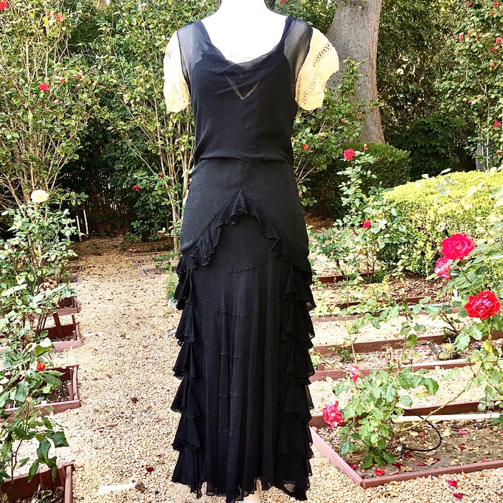 🔥HP! Antique 20s Silk Flapper Gatsby Dress Sz XXS